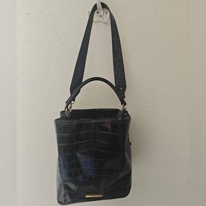 BRAHMIN AMELIA CROC-EMBOSSED LEATHER SATCHEL SHOULDER BAG OBSIDIAN VEIL